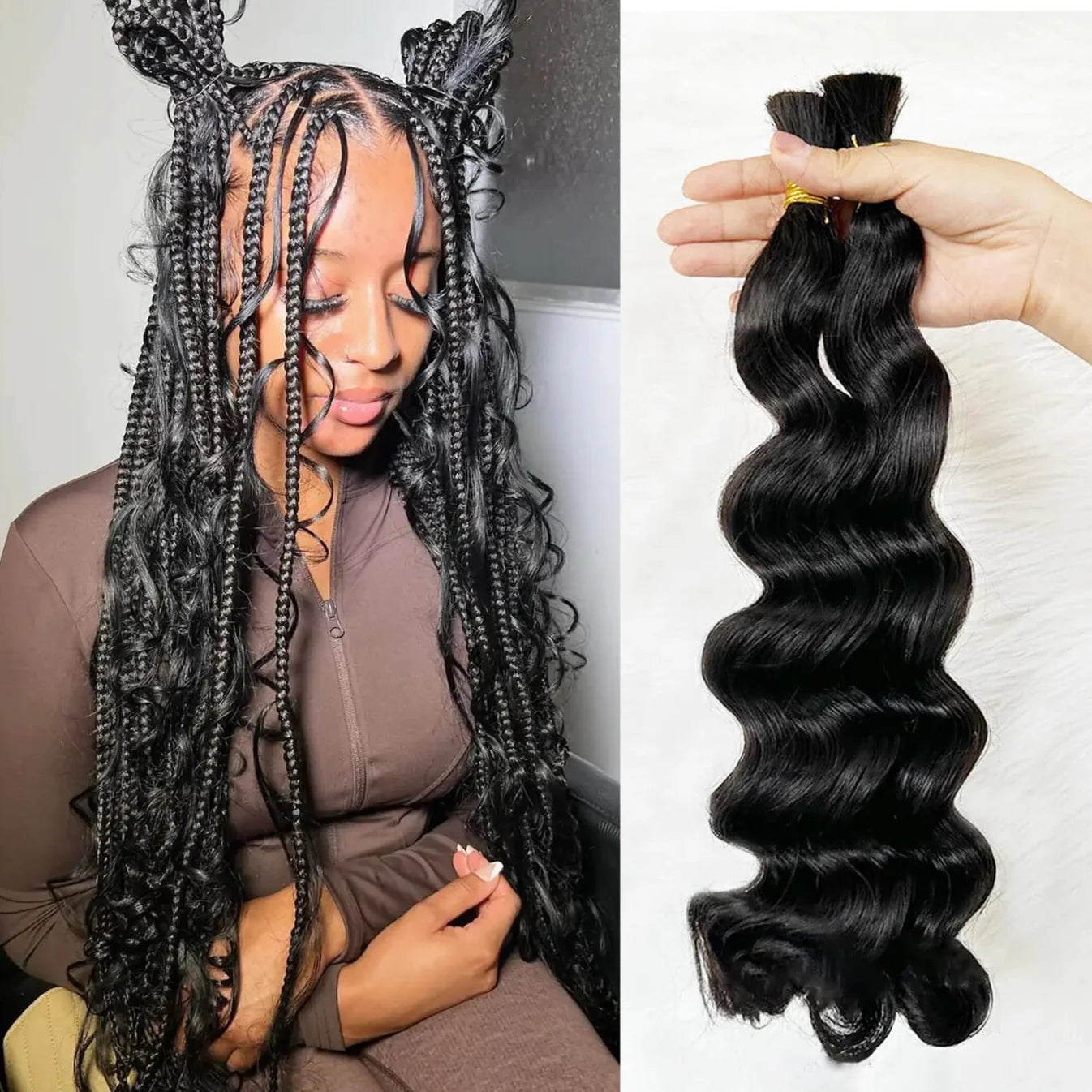 Boho Bulk Braiding Bundle Deals – Water Wave, Deep Wave & Body Wave Human Hair